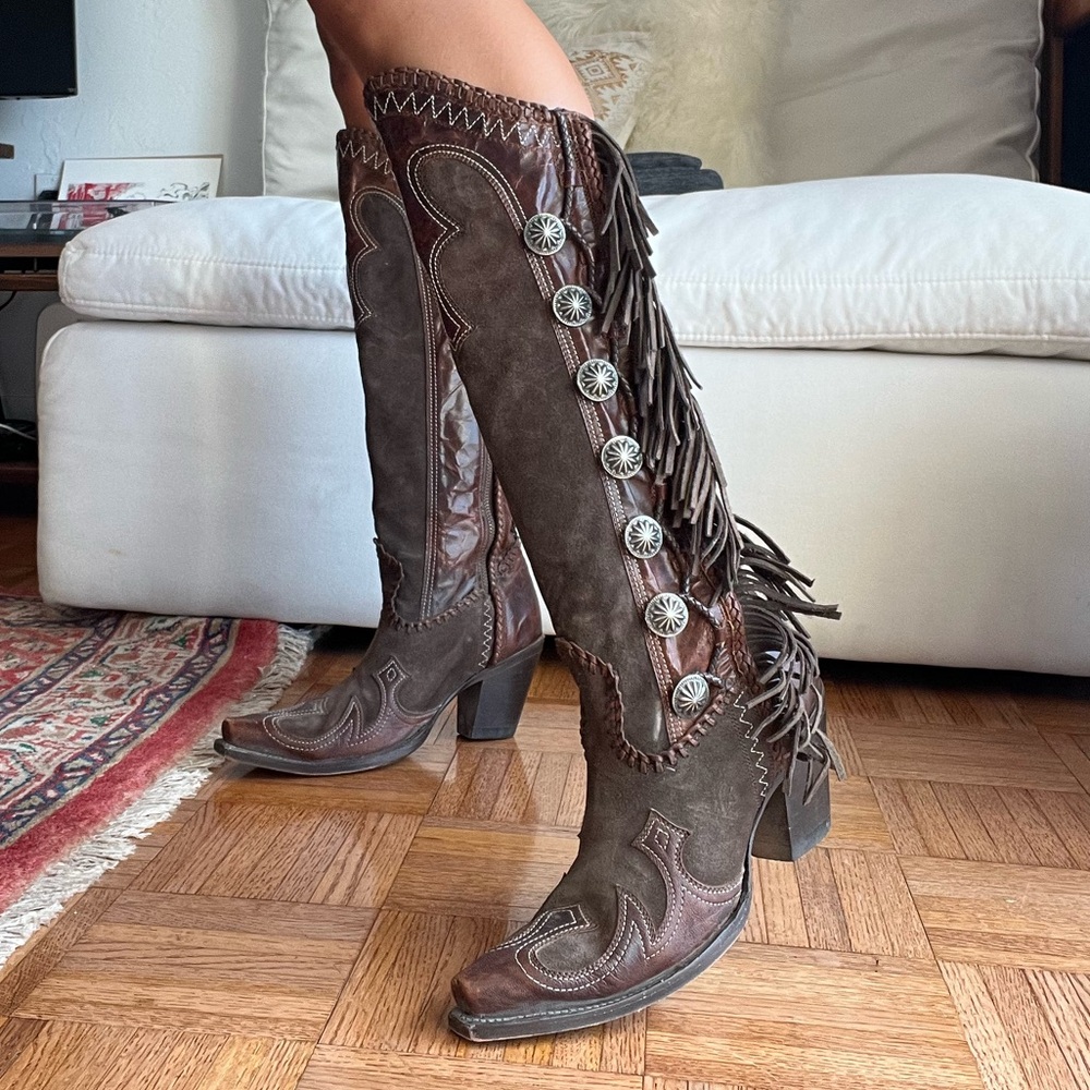 Double D Ranch Brown Leather Old Gringo Fringe Cowboy - Cowgirl Boots